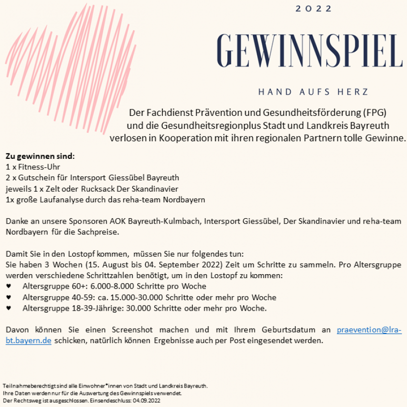 Gewinnspielinformationen ©FPG und Gesundheitsregionplus Stadt und Landkreis Bayreuth
